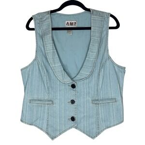AMX Women's Blue Three Button Cotton Blend Sleeveless Vest Size L‎ Western Y2K